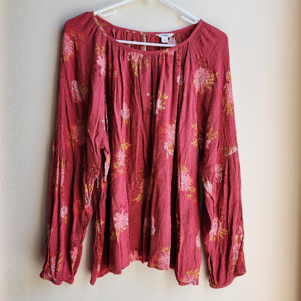 Sonoma Maroon Floral Krinkle Scoop Neck Jersey Size XXL